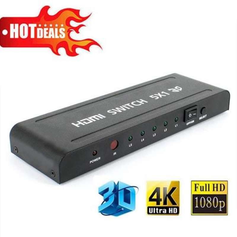 5x1 HDMI Switch Switcher Splitter HD 4K*2K 1080P 5-in 1-out Video Hub  Remote Control
