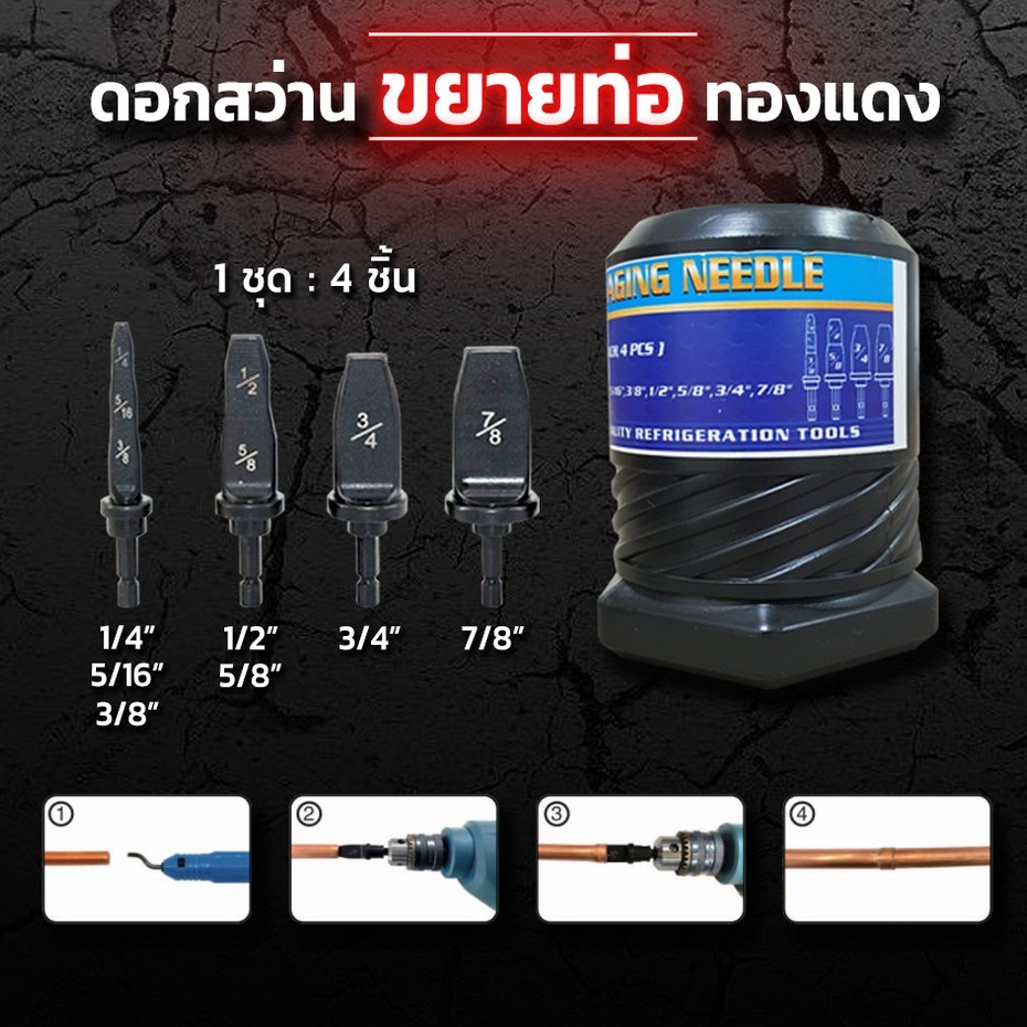 DN ดอกสว่าน ขยายท่อทองแดง 1ชุด 7ขนาด 1/4" 5/16" 3/8" 1/2" 5/8" 3/4" 7/8" ตัวขยายท่อทองแดง