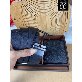 (แท้ 💯%‼ Factory) COACH 2-in 1 Short Wallet with Belt Set Signature (coach f47929)