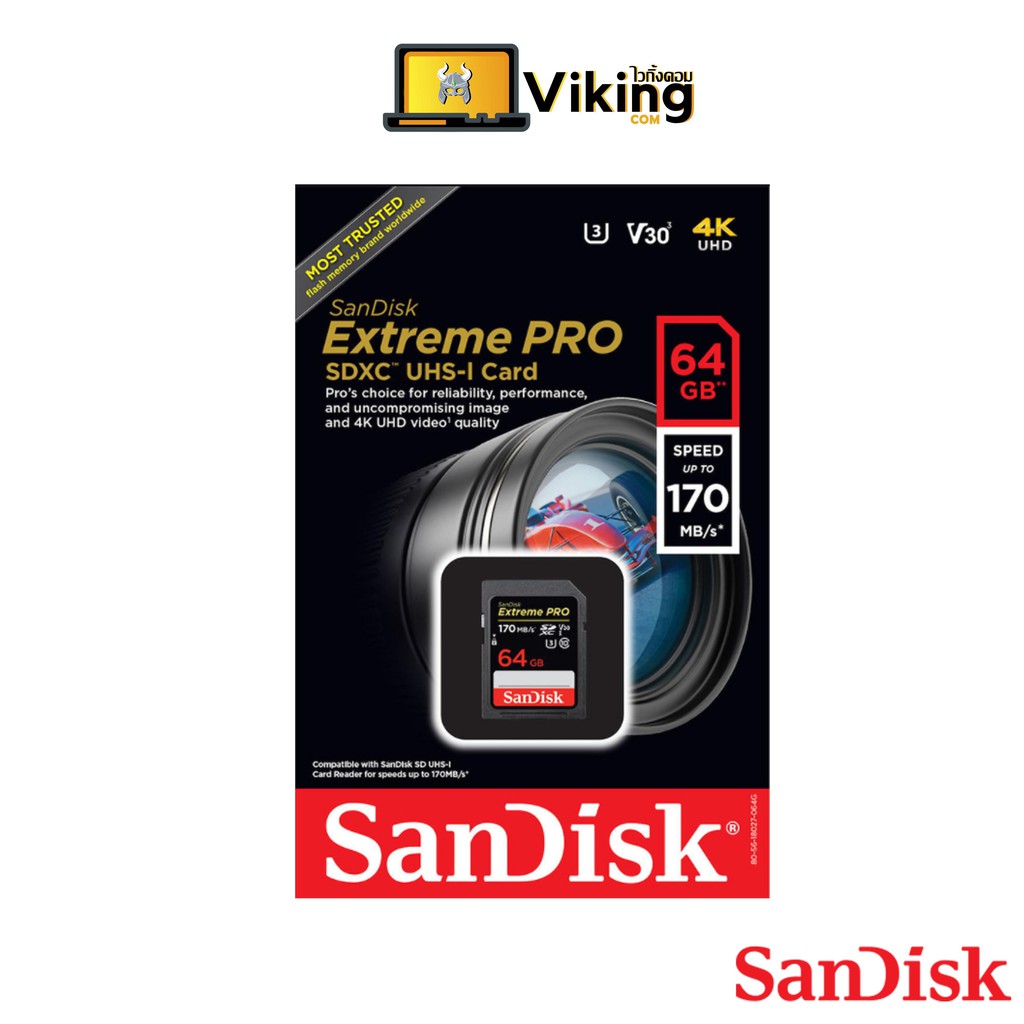64GB Extreme Pro microSDXC UHS-I Card 170MB/s sandisk (เมมโมรี่การ์ด)