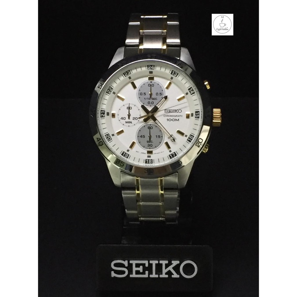 นาฬิกา ไซโก้ ผู้ชาย จับเวลาได้ Seiko Chronograph รุ่น SKS643P1 หน้าปัทม์สีขาว สายสีเงินสลับทอง ( 2 กษัตรย์ ) ของเเท้ 100