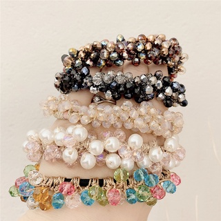 สาวประณีตคริสตัลลูกปัดเชือกผมแฟลชสายรุ้งคริสตัลผมยางรัดมุกลู…