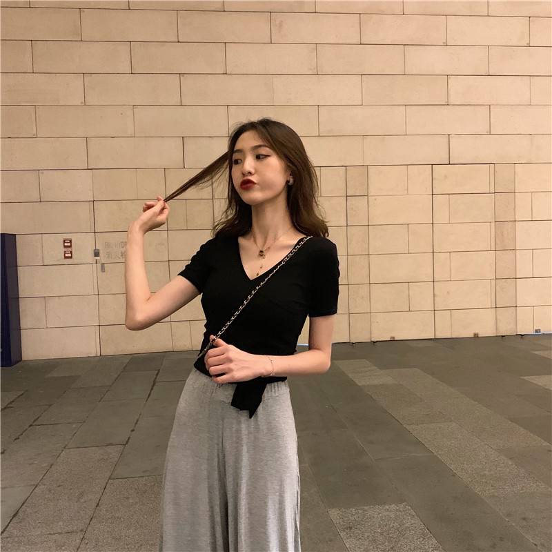 Niche Design Sense V neck Short Top Women s 2020 Summer New Tight Short 