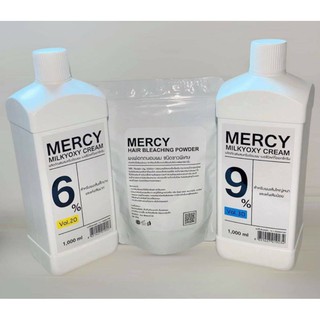 ชุดฟอกผมชุดใหญ่Mercyสูตรขาวไวผมไม่กระด้าง (ซื้อครอบ1,000บ.มีของแถม)