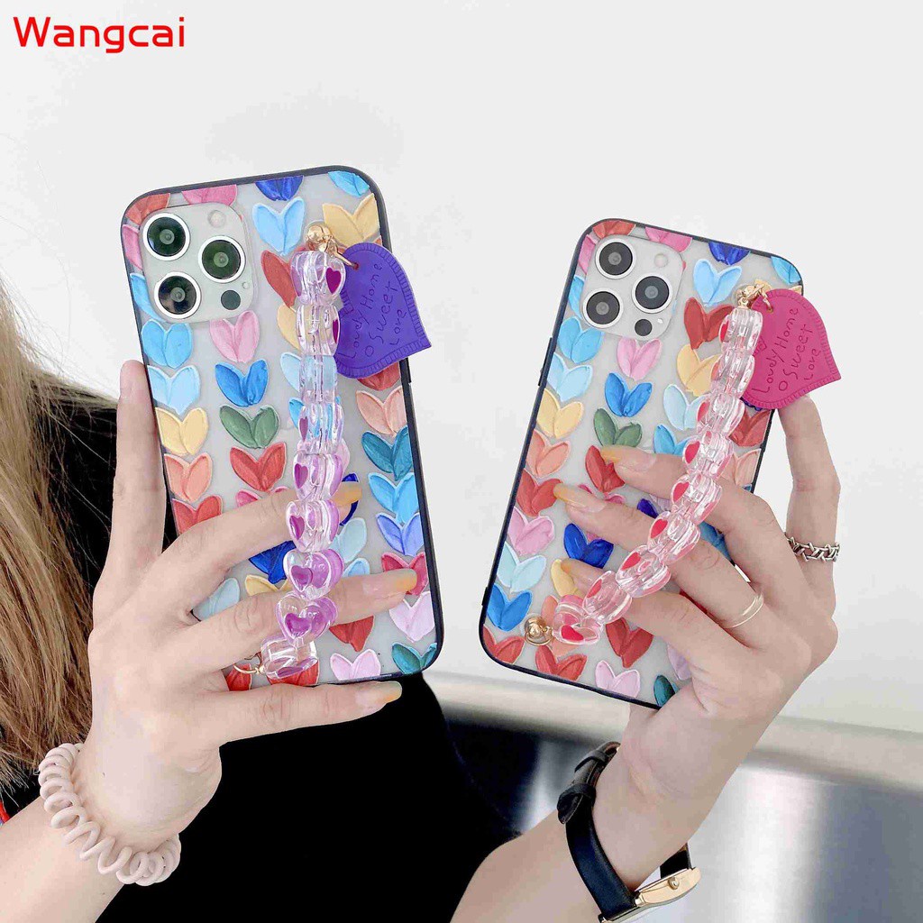 Samsung Galaxy A91 A81 A71 A51 A90 A80 A70 A60 A50 A50s A30s A40 A30 A20 A20s A01 Core Phone Case Loving Love Heart Bracelet Colorful Painted Cute Transparent Clear Simple Shockproof Soft TPU Hard Acrylic Casing Case Cover
