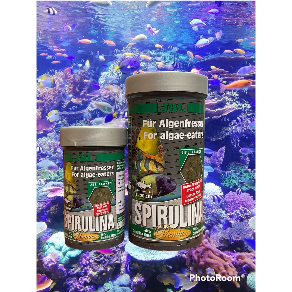JBL Spirulina Premium / สาหร่ายเกลียวทองอาหารพรีเมี่ยมสำหรับปลา หรือสัตว์น้ำที่กินสาหร่าย กินได้ทั้งปลาน้ำจืด100ml,200ml