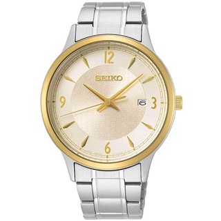 Karnvera Shop นาฬิกาข้อมือผู้ชาย Seiko Essentials Quartz Champagne Dial Mens Watch SGEH92P1