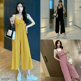 🧥 H4298 Jumpsuit จั้มสูทสายเดี่ยวขายาว ผ้าซาร่าอย่างดี สีพื้น ผ้าไม่ยืดหนากำลงดีสวมใส่สบาย กางเกงทรงกระบอกกว้าง