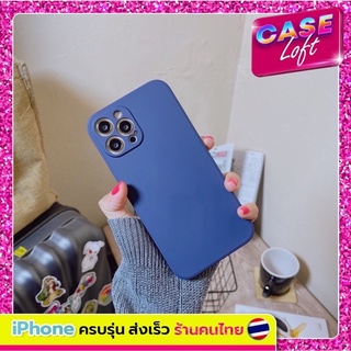 Case For iPhone ขอบเหลี่ยม สี กรมท่า กำมะหยี่ มีโลโก้ คลุมเลนส์กล้อง