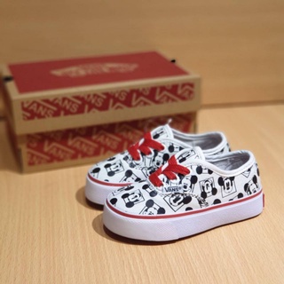 Vans mickey รองเท้าผ้าใบลําลอง สีแดง สําหรับเด็กผู้หญิง