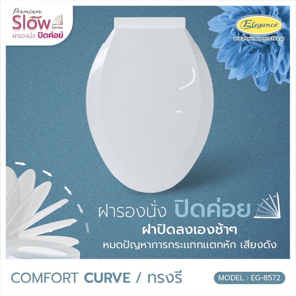 Elegance ฝารองนั่ง เปิด-ปิดนุ่มนวล รุ่น Slow Close EG8572 ทรงรี ฝาปิดค่อย พร้อมส่งจากไทย มีปลายทาง