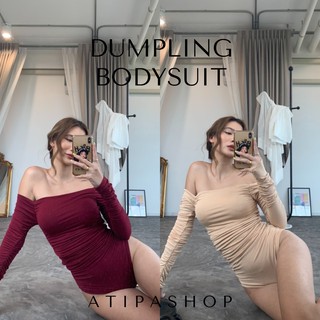 Atipashop - Dumpling bodysuit บอดี้สูท ปาดไหล่ แขนย่ว ผ้าสองชั้น