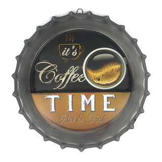 ป้ายสังกะสีวินเทจ Its Coffee Time Hot &amp; Fresh (LED) (มีไฟ LED)