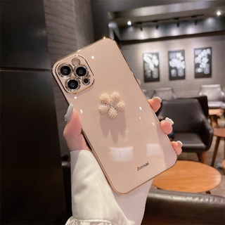 เคสโทรศัพท์มือถือ TPU แบบนิ่ม ลายดอกไม้ ประดับไข่มุก กันกระแทก สําหรับ iPhone11 12 13 12 pro MAX 13pro MAX 11promax 11pro X XS XR XSmax 7plus 8plus 12mini 13mini