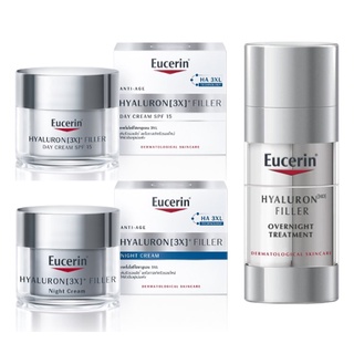 Eucerin Hyaluron (3x) Filler Set3 (Day Cream+Night Cream 50ml + Overnight Treatment 30ml) ยูเซอรีน ไฮยาลูรอน (3x) ฟิลเลอ