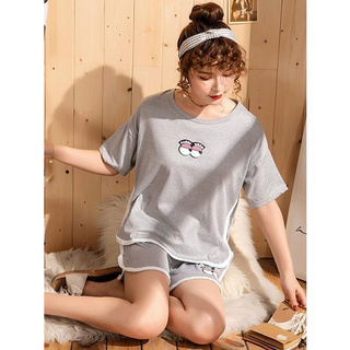 TG043 ชุดนอน เสื้อ+กางเกง ผ้าโพลี ลายตาเทา (M/L/XL/2XL)