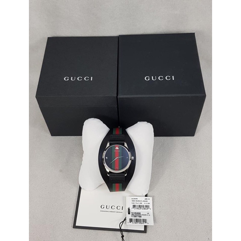 Gucci G-Timeless Striped Leather-Strap Watch