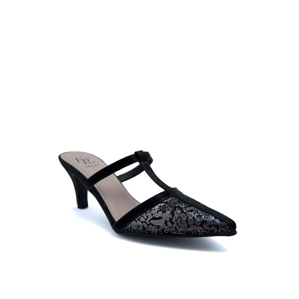 FLY SHOES Tisha Slip on Mule Heel Women 7279 สีดํา