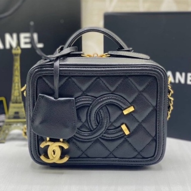 Chanel CC Filigree Vanity Case Leather Bag With Gold Hardware / Chanel box bag 16.5cm พร้อมส่ง ภาพถ่ายจากงานขายจริง