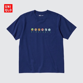 เสื้อขาว เสือยืดผู้ชาย Uniqlo UT เสื้อยืดแขนสั้น พิมพ์ลาย Minecraft สําหรับผู้ชาย และผู้หญิง 455830