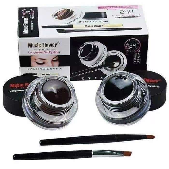เจลเขียนคิ้ว เจลอายไลเนอร์ 2ตลับกันน้ำ24ชม Music Flower 24 Hours Longwear Gel Eyeliner ที่เขียนคิ้ว 