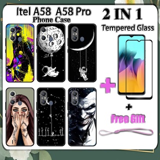 2 IN 1 Itel A58 A58 Pro เคสโทรศัพท์ พร้อมกระจกนิรภัย อวกาศด้านนอก