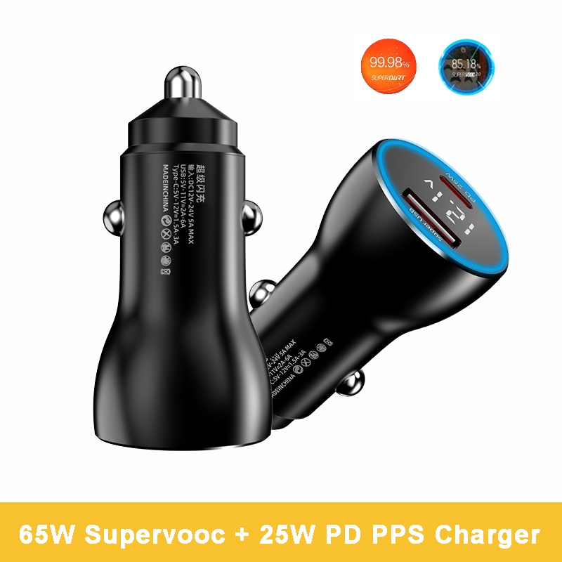 65W Supervooc 2.0 + 25W PD PPS Fast Car Charger สําหรับ iPhone OPPO SAMSUNG OnePlus XIAOMI Poco