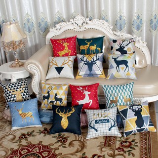 สินค้าพร้อมจัดส่ง / kithouse / ปลอกหมอน ปลอกหมอนอิงตกแต่งบ้าน / พิมพ์ลายกวาง ผ้านุ่ม ลื่น ขนาด 45 *45