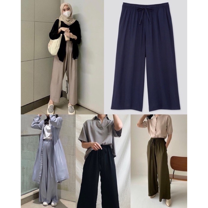 Uniqlo Relaco เรยอน Culottes กางเกงธรรมดา/กางเกงผู้หญิงธรรมดา/กางเกงขายาว Uniqlo Relaco กางเกง Culot