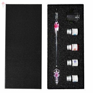 LL Flower Glass Dip Pen 3D Art Transparent Nib Color Ink Signature Sign Christmas Gifts Set @MY