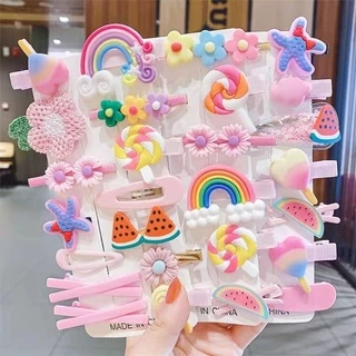 🔥ร้านไทยพร้อมส่ง🔥ลายใหม่ เซ็ทละ 14 ชิ้น กิ๊บติดผม ลายดอกไม้ สายรุ้ง ผลไม้ การ์ตูน ลายน่ารัก สไตล์เกาหลี สำหรับเด็ก H18
