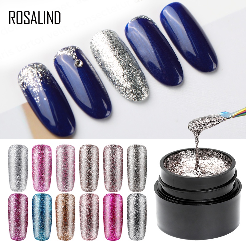 Rosalind เล็บเจล Flash Platinum Effect 5ml ขวดสีดํา