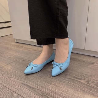 รองเท้าหนังแกะ ICONIQ รุ่น Lily Comfy Flat with Bow in Cerulean Blue