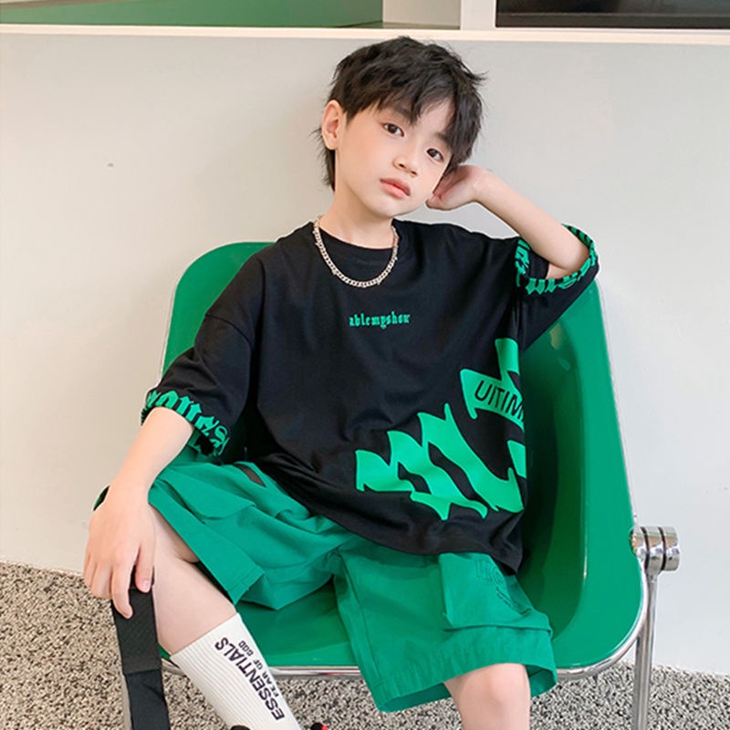 Pinx เด็กชายเสื้อผ้าฤดูร้อนชุด เด็กวัยกลางคนใหม่กีฬาฤดูร้อนแขนสั้นแฟชั่นอินเทรนด์ชายเสื้อผ้าฤดูร้อน