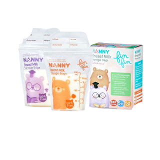 Nanny Fin Fin ถุงเก็บนม ถุงเก็บน้ำนม 5 ออนซ์ ลายหมีสุดน่ารัก 1 กล่อง (50 ถุง) มี BPA Free