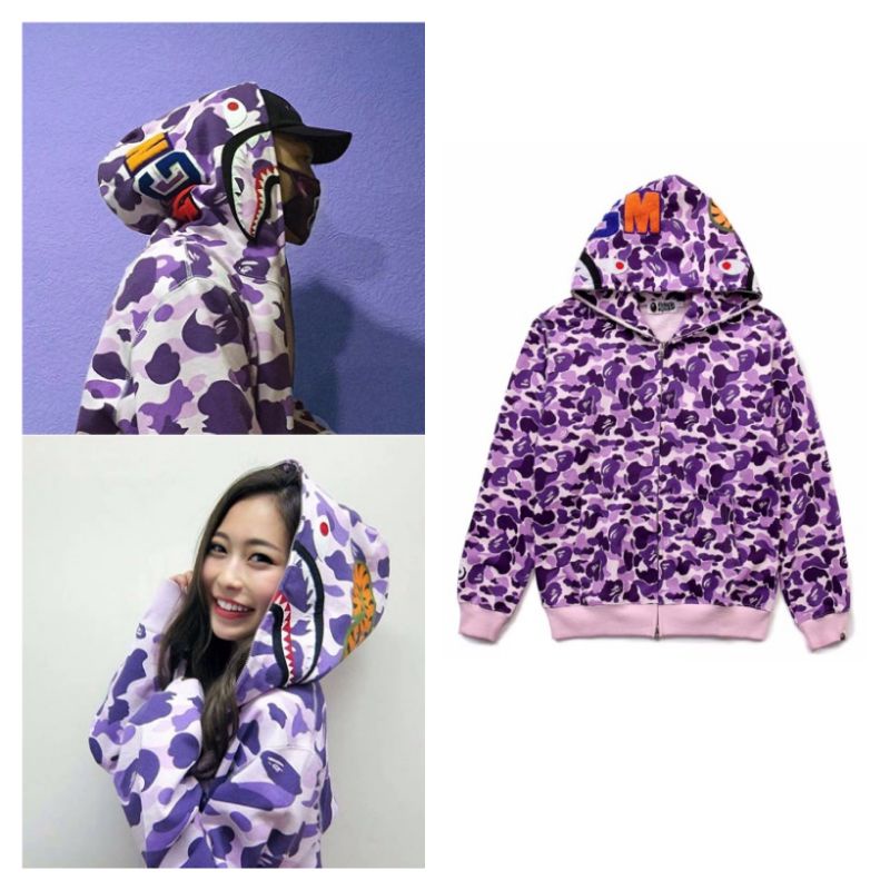 BAPE Light purple Sharks Sweater Jacket hooded Camouflage