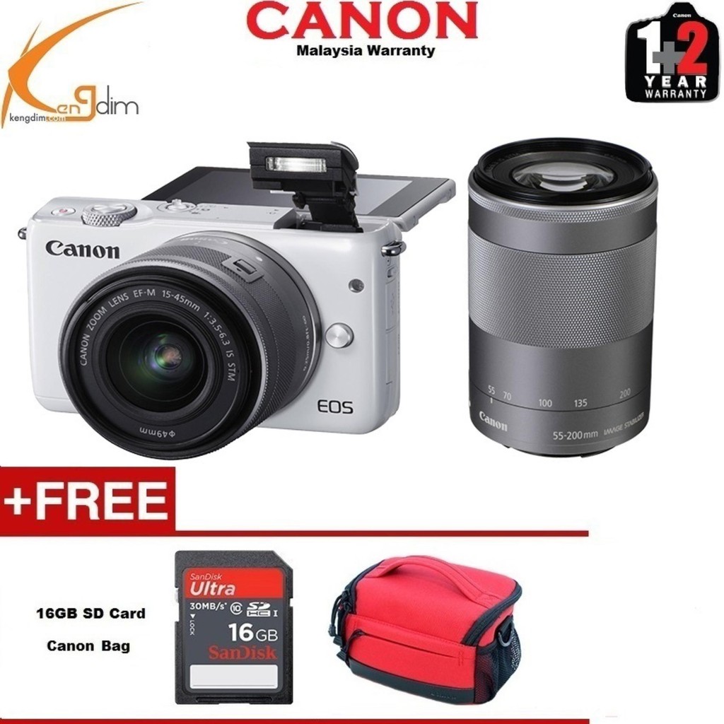 Canon EOS M10 15-45mm / 55-200mm Twin Kit - สีขาว