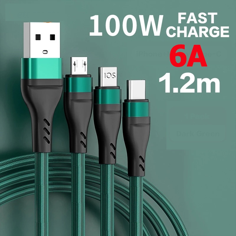 Shopee Thailand - ReadyStock 100W Super Fast Charger Cable 6A 3 in 1 Charger Cable Micro Usb / Type-C / For Phone Cables