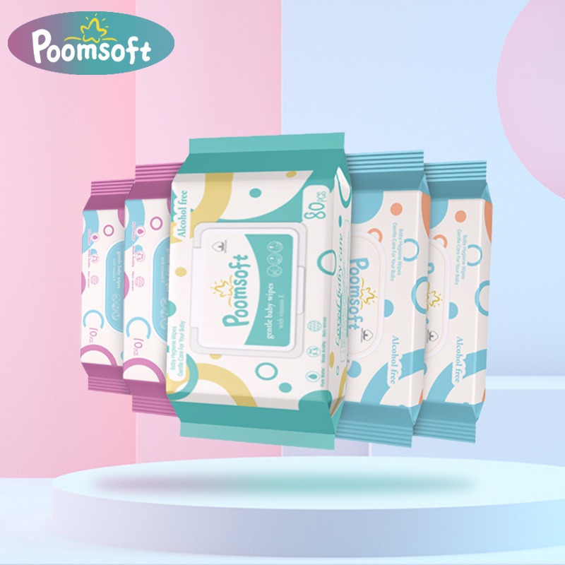 【24h to send】Poomsoft กระดาษเปียกเด็ก 10/80แผ่น baby wet wipes พกพาได้ ทิชชูเปียก
