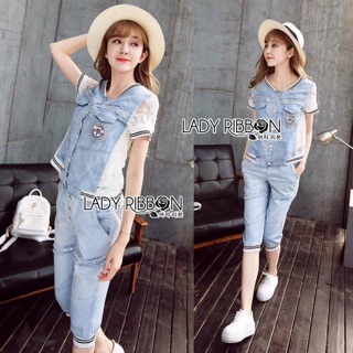 Lady Chloe Sport Casual Embellished Denim Top and Pants Set