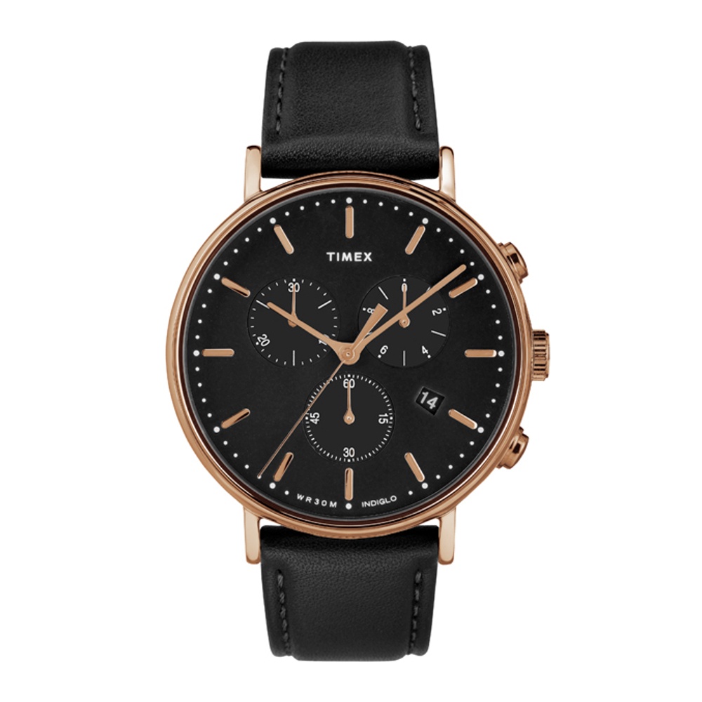 Timex TW2T11600 Fairfield นาฬิกาข้อมือผู้ชาย สายหนังสีดำ หน้าปัด 41 มม.