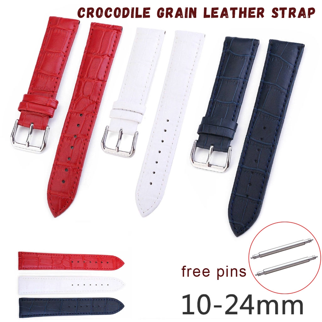 สายนาฬิกาลายจระเข้ 12 มม. 13 14 15 16 17 18 19 20 24 22 มม. สายหนังวัว RWB สายรัดข้อมือ w pins