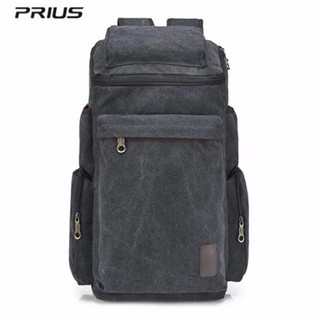 PRIUS กระเป๋าเป้ แคนวาส สะพายหลัง อเนกประสงค์สไตล์ เรโทร (Retro Style)  (สีดำ/Black)