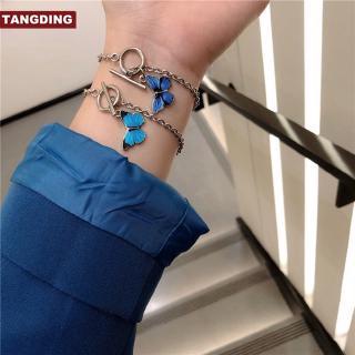 【COD Tangding】สร้อยข้อมือ จี้ผีเสื้อ สีฟ้า สไตล์เกาหลี เครื่องประดับแฟชั่น สําหรับคู่รัก