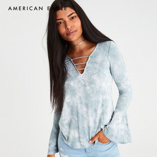 American Eagle Soft &amp; Sexy Strappy V-Neck Bell-Sleeve Top เสื้อ ผุ้หญิง ผ้านิ่ม คอวี (WCL 037-5473-313)