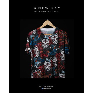 A NEW DAY 162 เสื้อสกรีนเต็มตัว สไตล์ญี่ปุ่น ลาย Kitsune หน้ากากจิ้งจอก