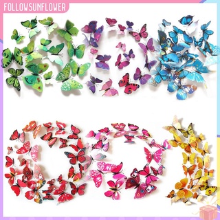 fo☞สติ้กเกอร์พีวีซีแม่เหล็ก ลายผีเสื้อ สามมิติ DIY12ชิ้น