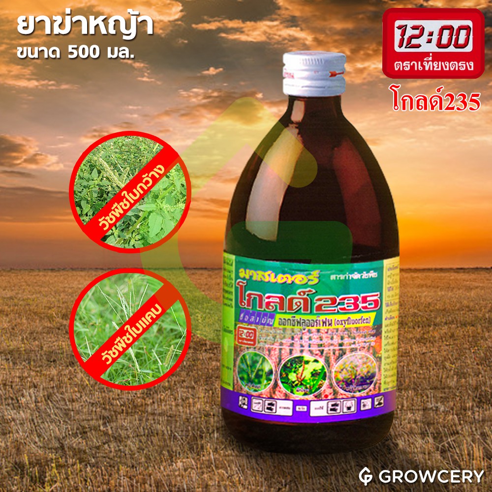 [G] โกลด์ 235 ยากำจัดวัชพืช สารกำจัดวัชพืช ขนาด 500 มล. ตราเที่ยงตรง  (ใช้กำจัดวัชพืชใบแคบและใบกว้าง) โดย GROWCERY