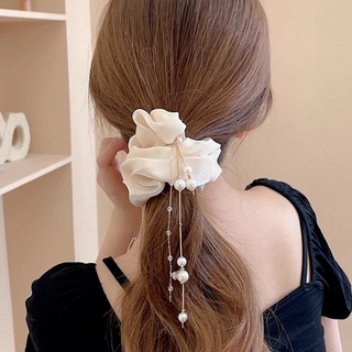 Girls New Elegant Pearl Tassel Net Yarn Sweet Fairy Large Intestine Hair bands