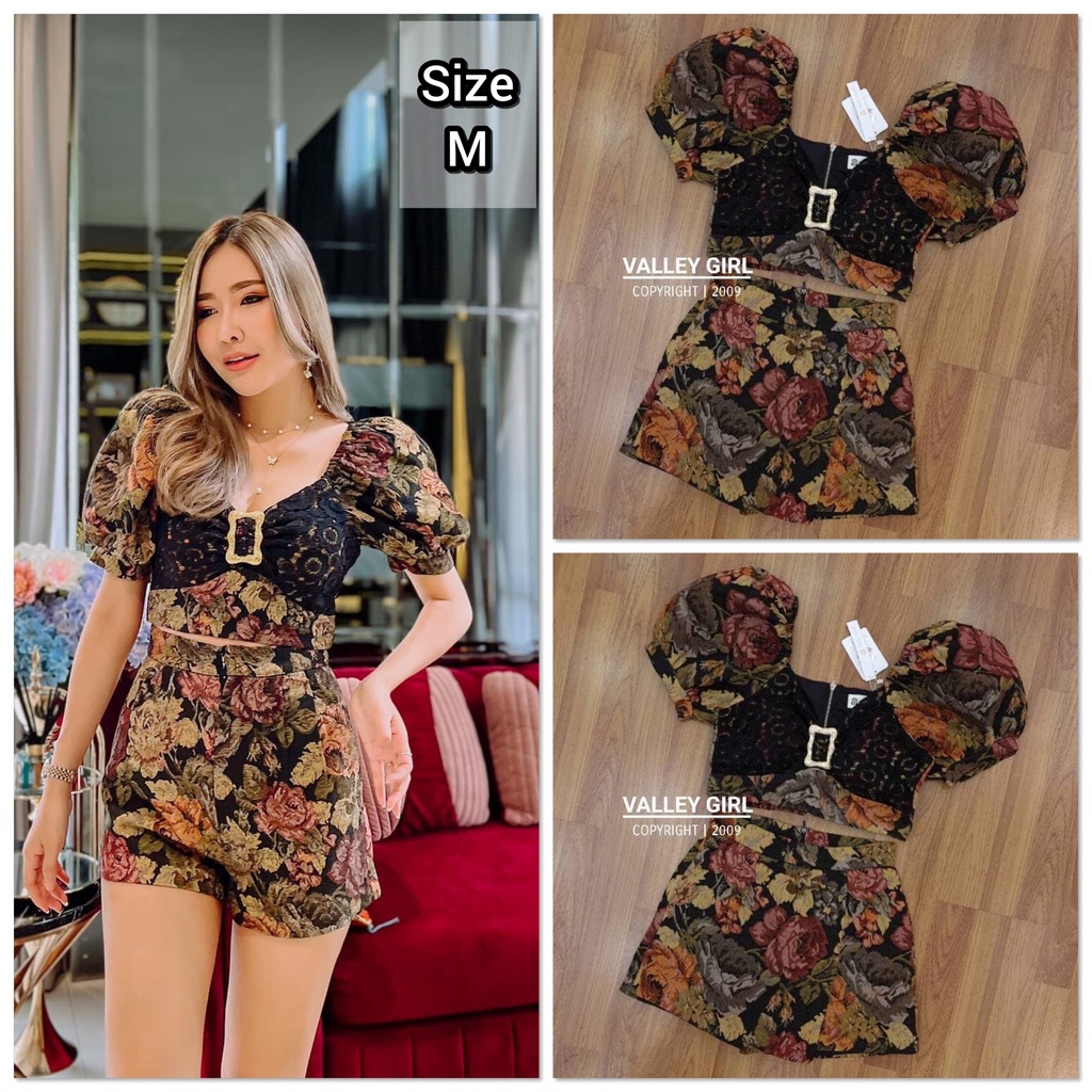 ‼️พร้อมส่ง‼️ มือ1 เซทผ้าทอ เสื้อแขนพอง กางเกงกระโปรง size M งานป้าย Valley girl ใส่ไปงานแต่ง ใส่ไปเท